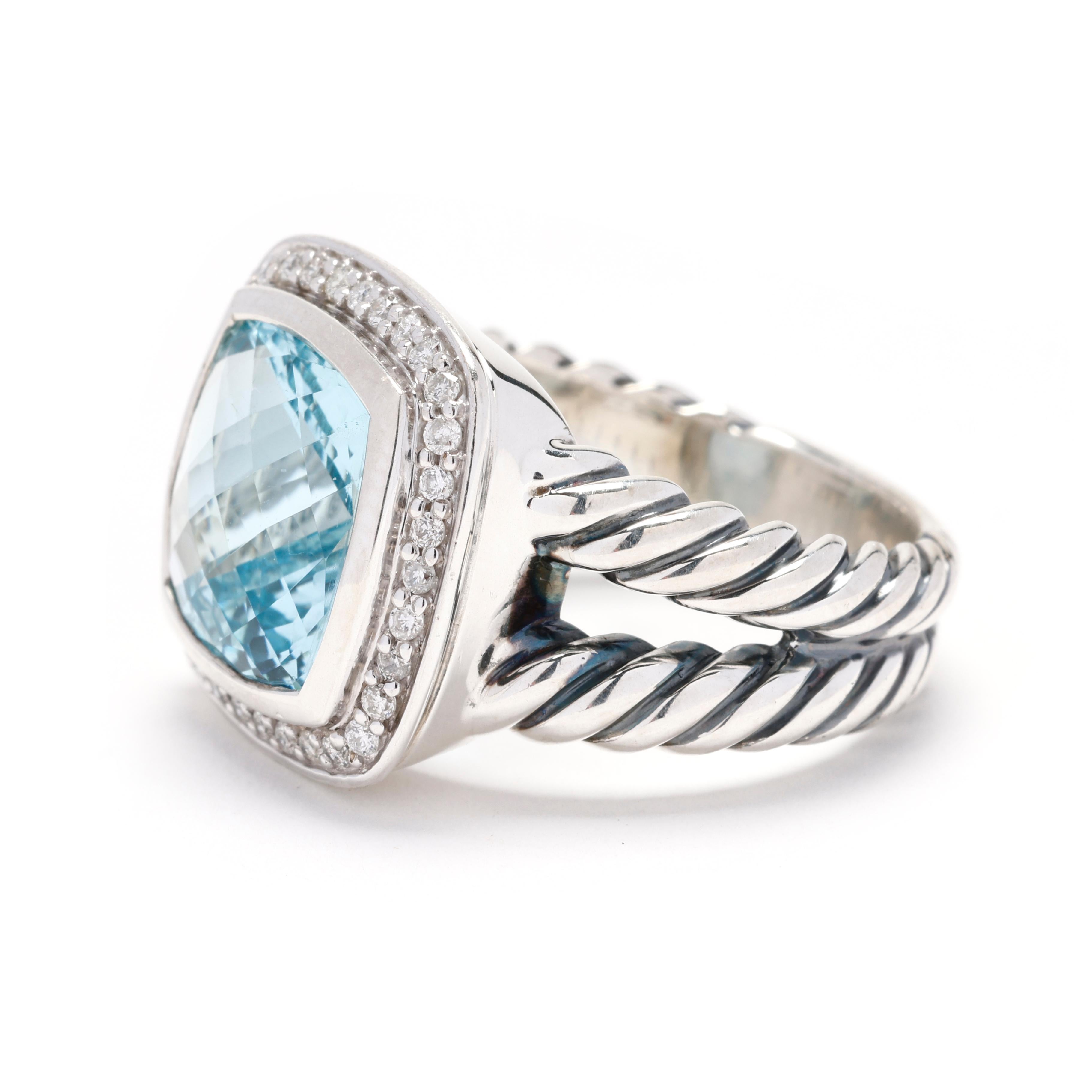 David Yurman 6.17ctw Blue Topaz and Diamond Ring, Sterling Silver, Ring ...