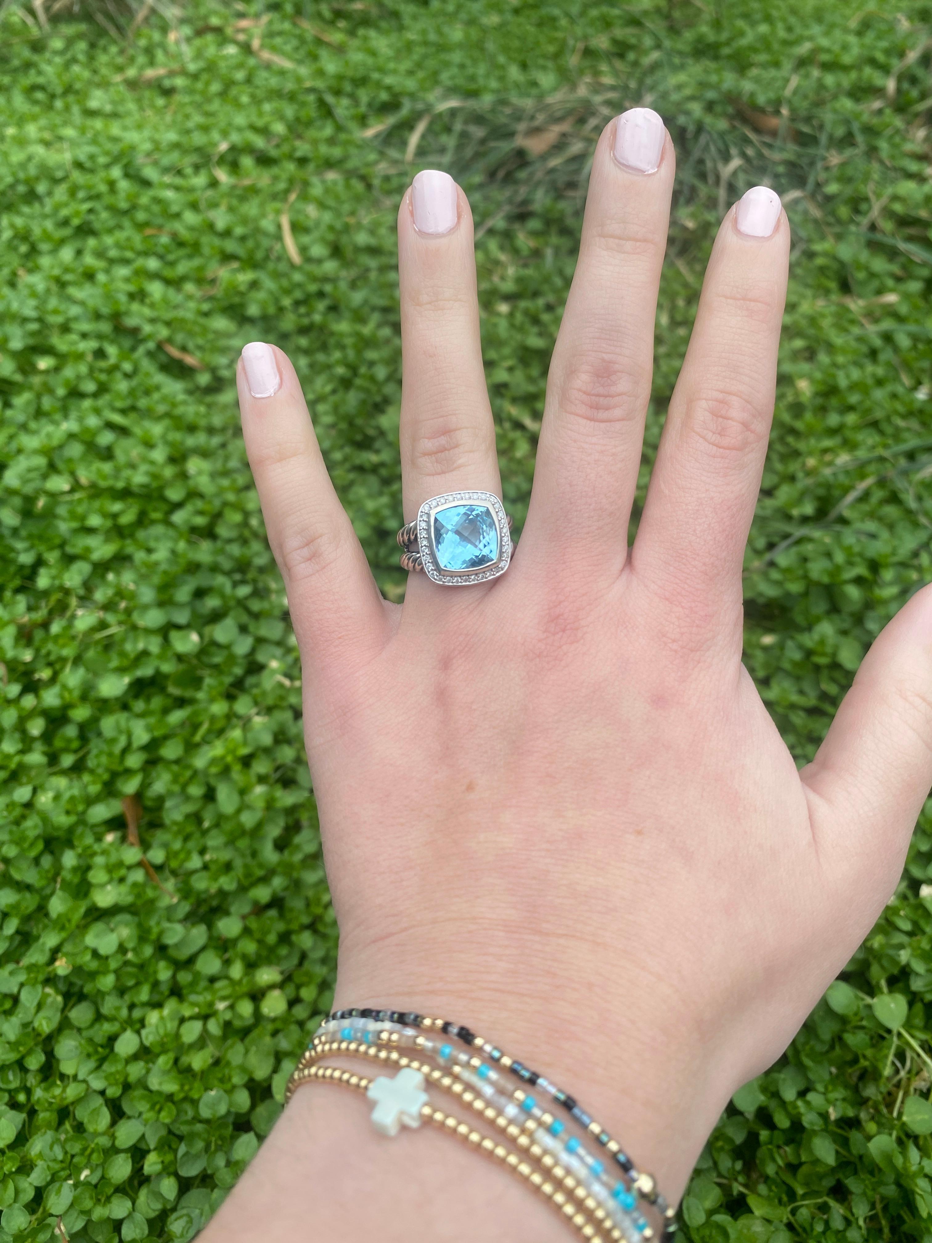 David Yurman 6.17ctw Blue Topaz and Diamond Ring, Sterling Silver, Ring Size 7 1