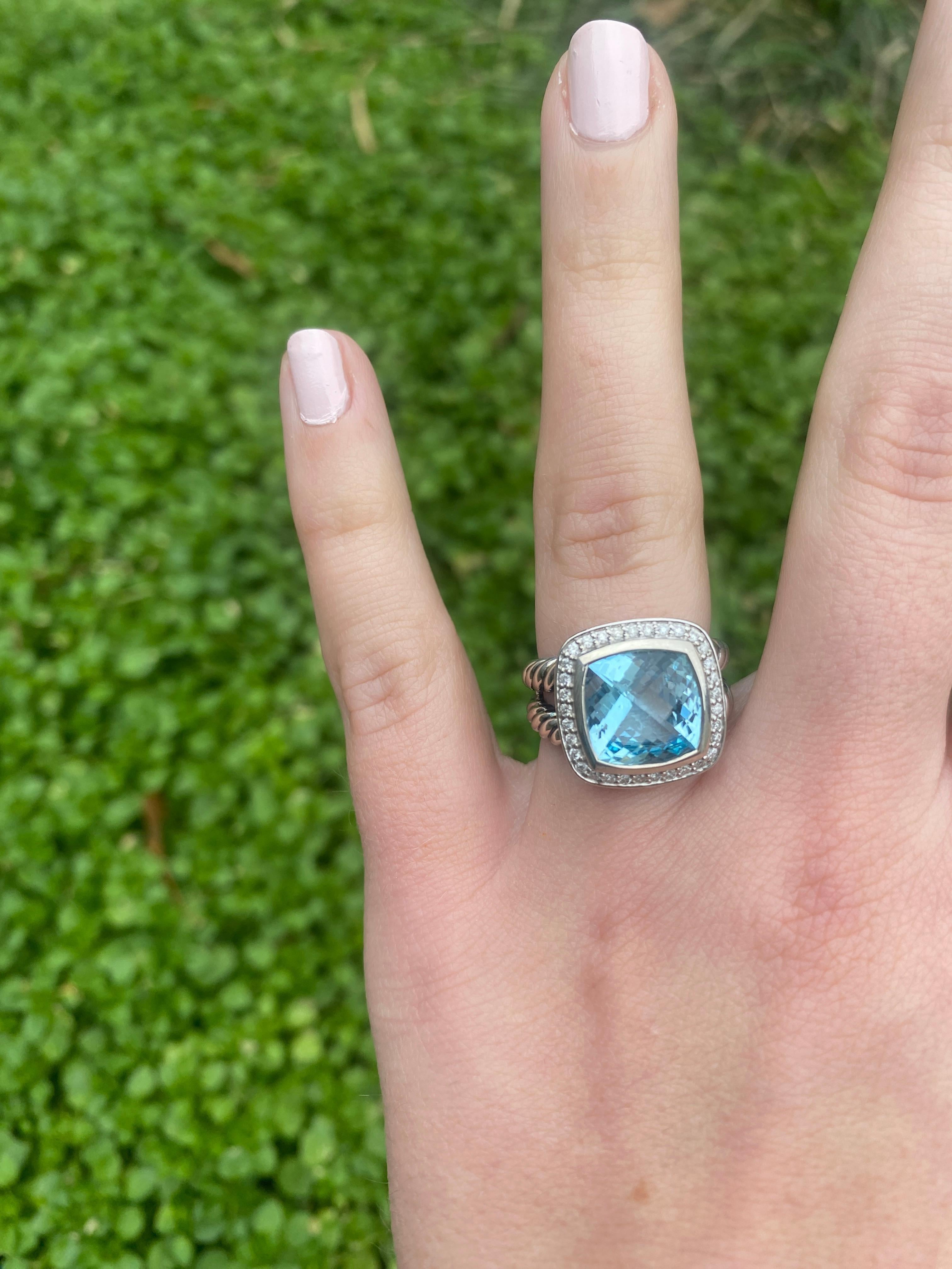 David Yurman 6.17ctw Blue Topaz and Diamond Ring, Sterling Silver, Ring Size 7 2