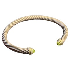 David Yurman 6mm Sterling Silver Rope Cuff Bracelet With Peridot