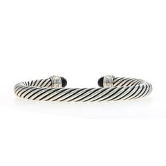 David Yurman 7mm Onyx Cable Bangle 6 3/4" Sterling 925 Yellow Gold 14k