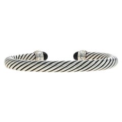 David Yurman 7mm Onyx Cable Bangle 6 3/4" Sterling 925 Yellow Gold 14k