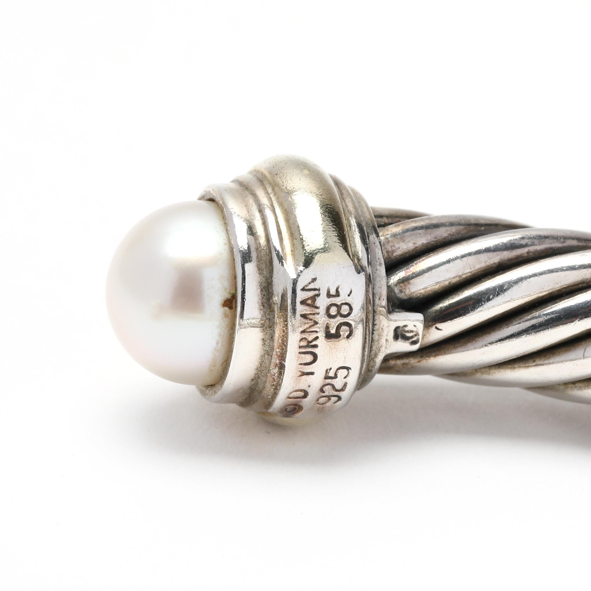 Women's or Men's David Yurman 7mm Pearl Cuff Bracelet, 14KYellow Gold Sterling Silver, Length 6.5