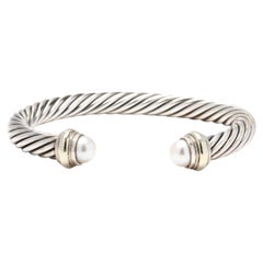 David Yurman 7mm Pearl Cuff Bracelet, 14KYellow Gold Sterling Silver, Length 6.5