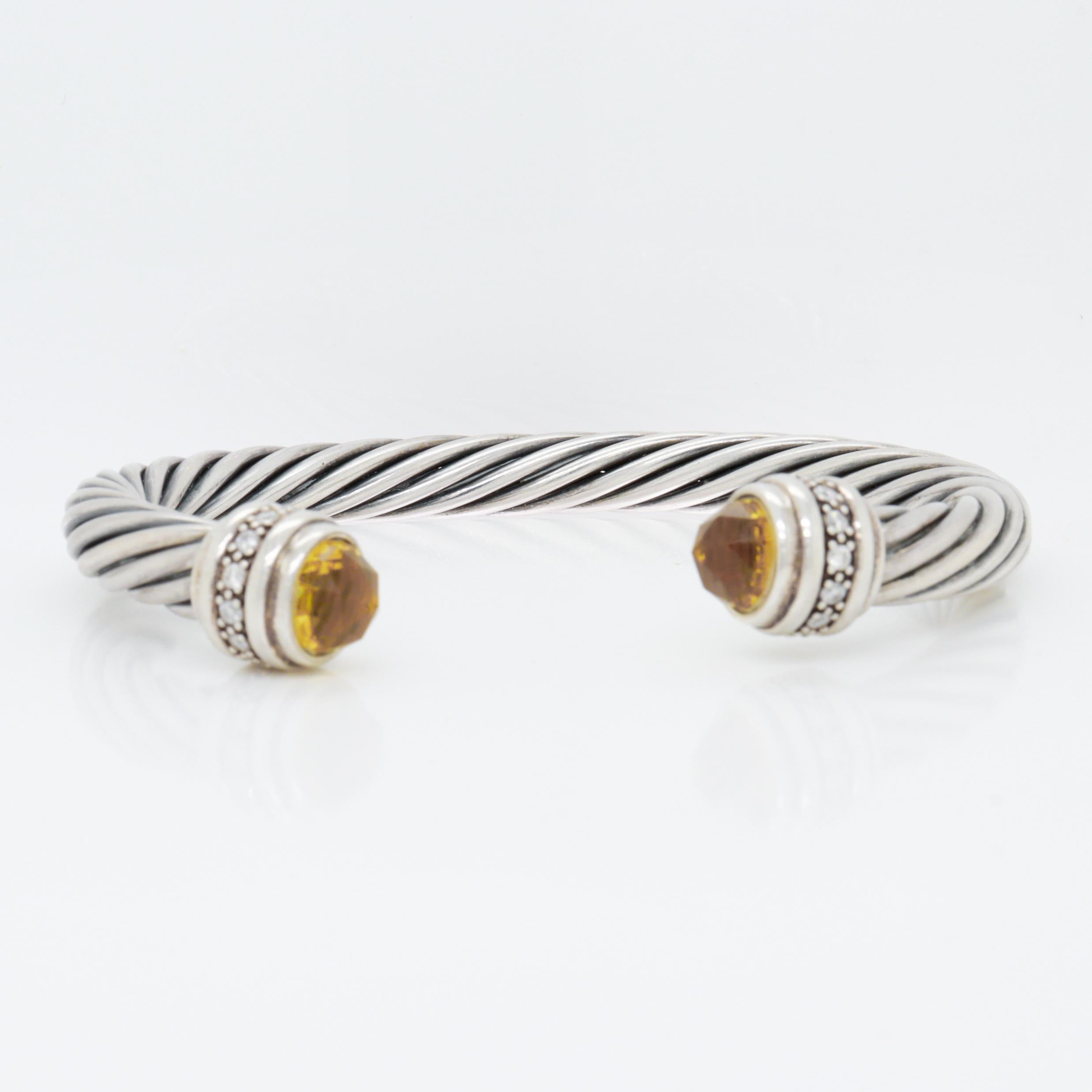 David Yurman 7mm Sterling Silver, Citrine, & Diamond Classic Cable Bracelet For Sale 4