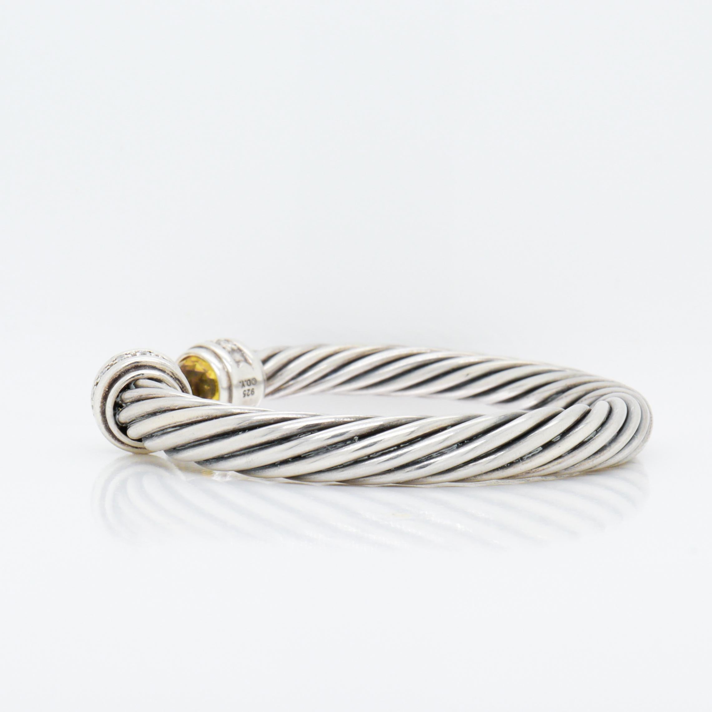 David Yurman 7mm Sterling Silver, Citrine, & Diamond Classic Cable Bracelet For Sale 5