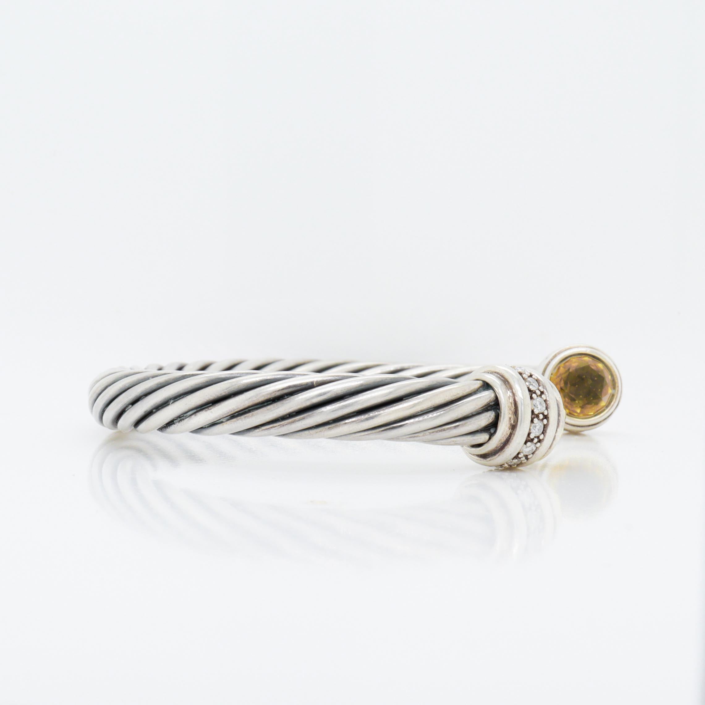 David Yurman 7mm Sterling Silver, Citrine, & Diamond Classic Cable Bracelet For Sale 6