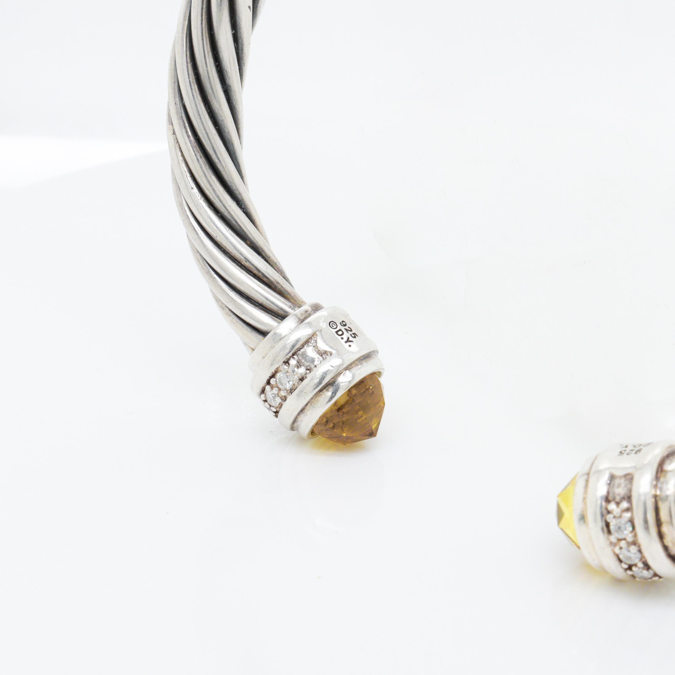 David Yurman 7mm Sterling Silver, Citrine, & Diamond Classic Cable Bracelet For Sale 8