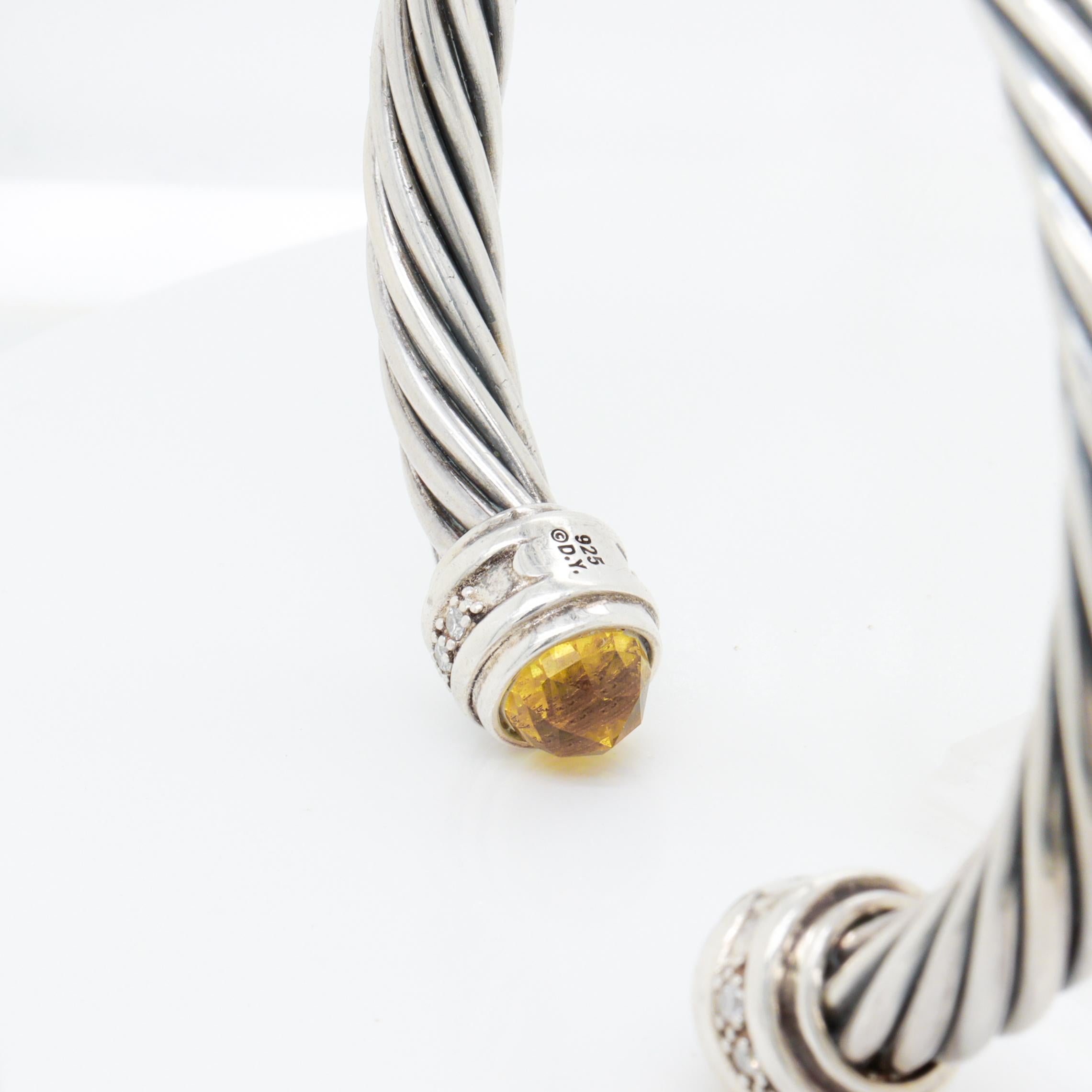 David Yurman 7mm Sterling Silver, Citrine, & Diamond Classic Cable Bracelet For Sale 9