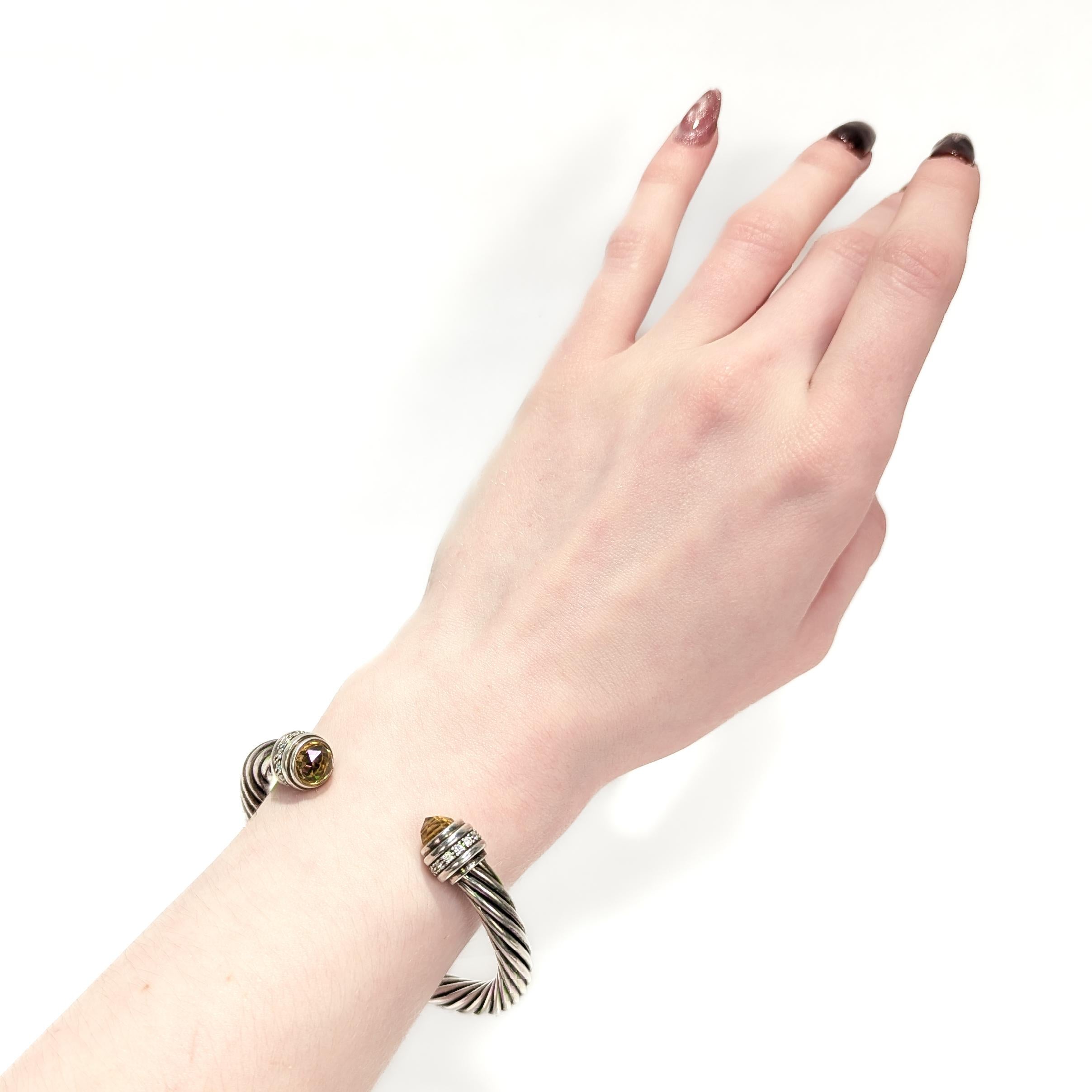 Modern David Yurman 7mm Sterling Silver, Citrine, & Diamond Classic Cable Bracelet For Sale