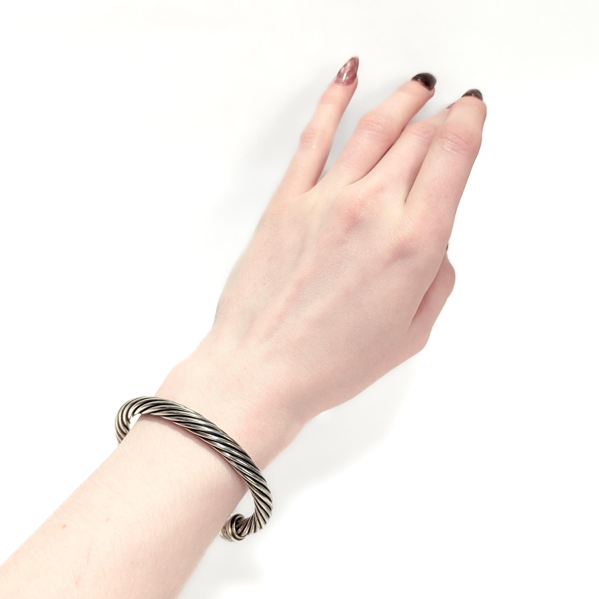 Round Cut David Yurman 7mm Sterling Silver, Citrine, & Diamond Classic Cable Bracelet For Sale