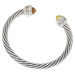 David Yurman 7mm Sterling Silver, Citrine, & Diamond Classic Cable Bracelet