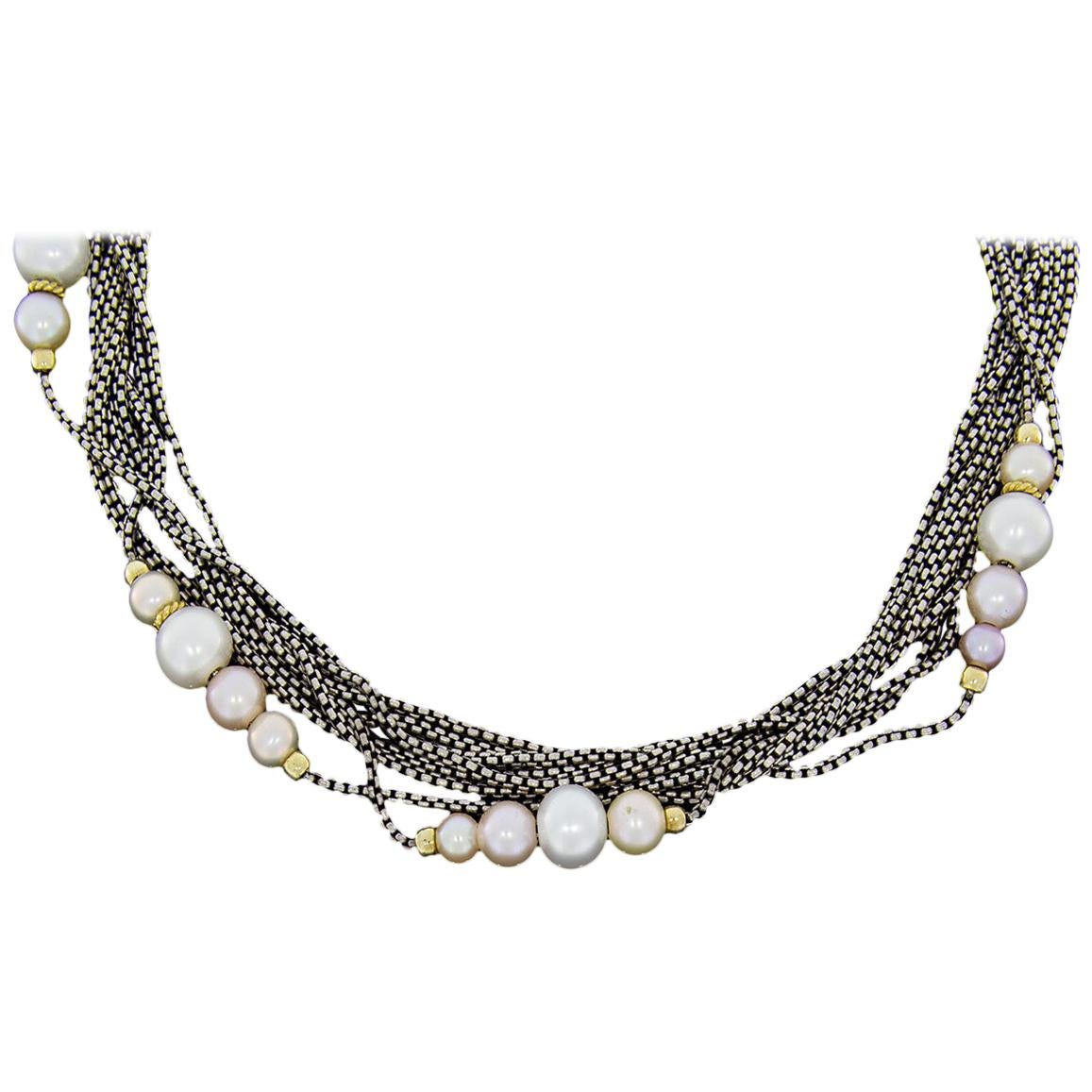 David Yurman 8-Row Chain Mixed Metals Cultured Pearl Strand