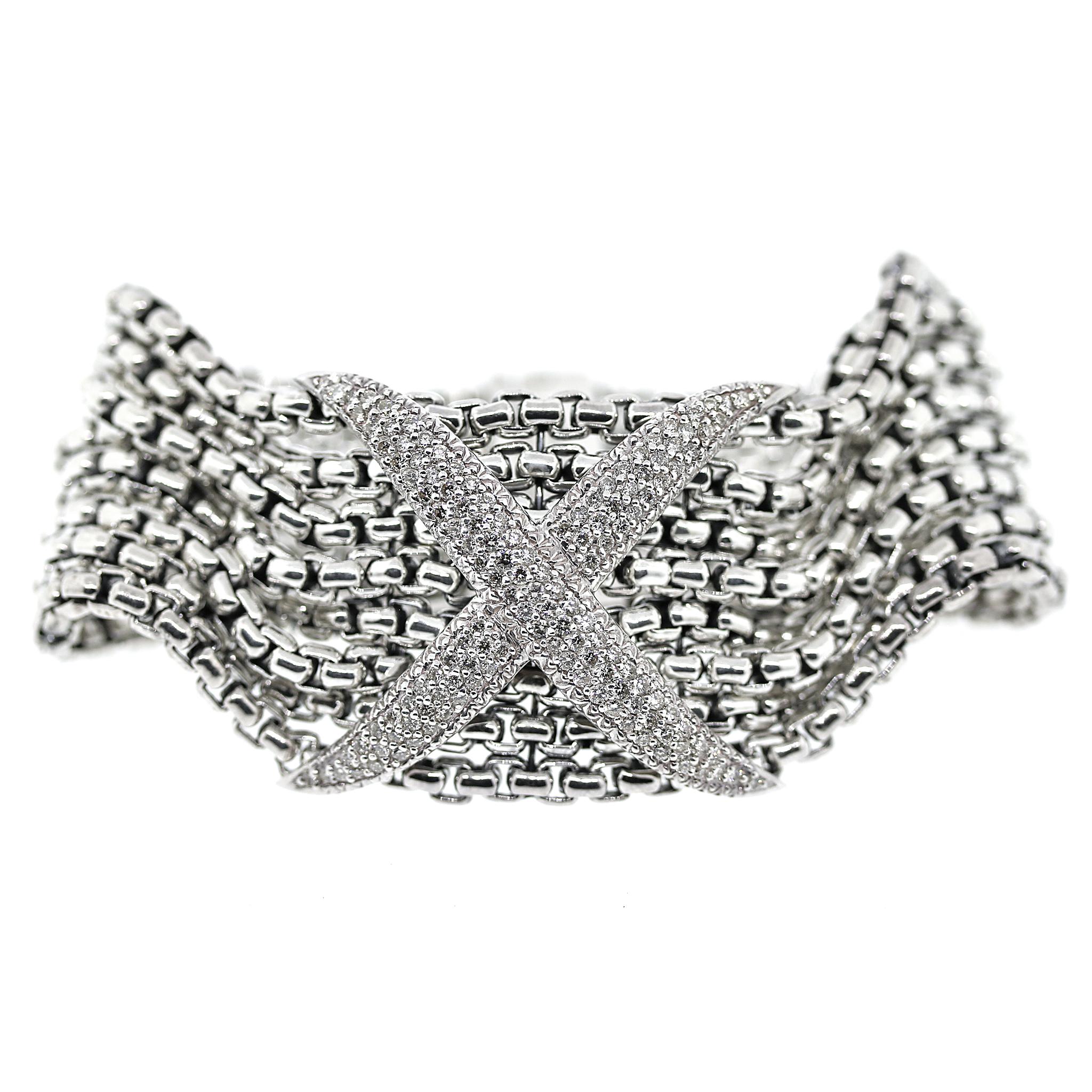David Yurman 8 Row Diamond X Bracelet in Sterling Silver For Sale 7