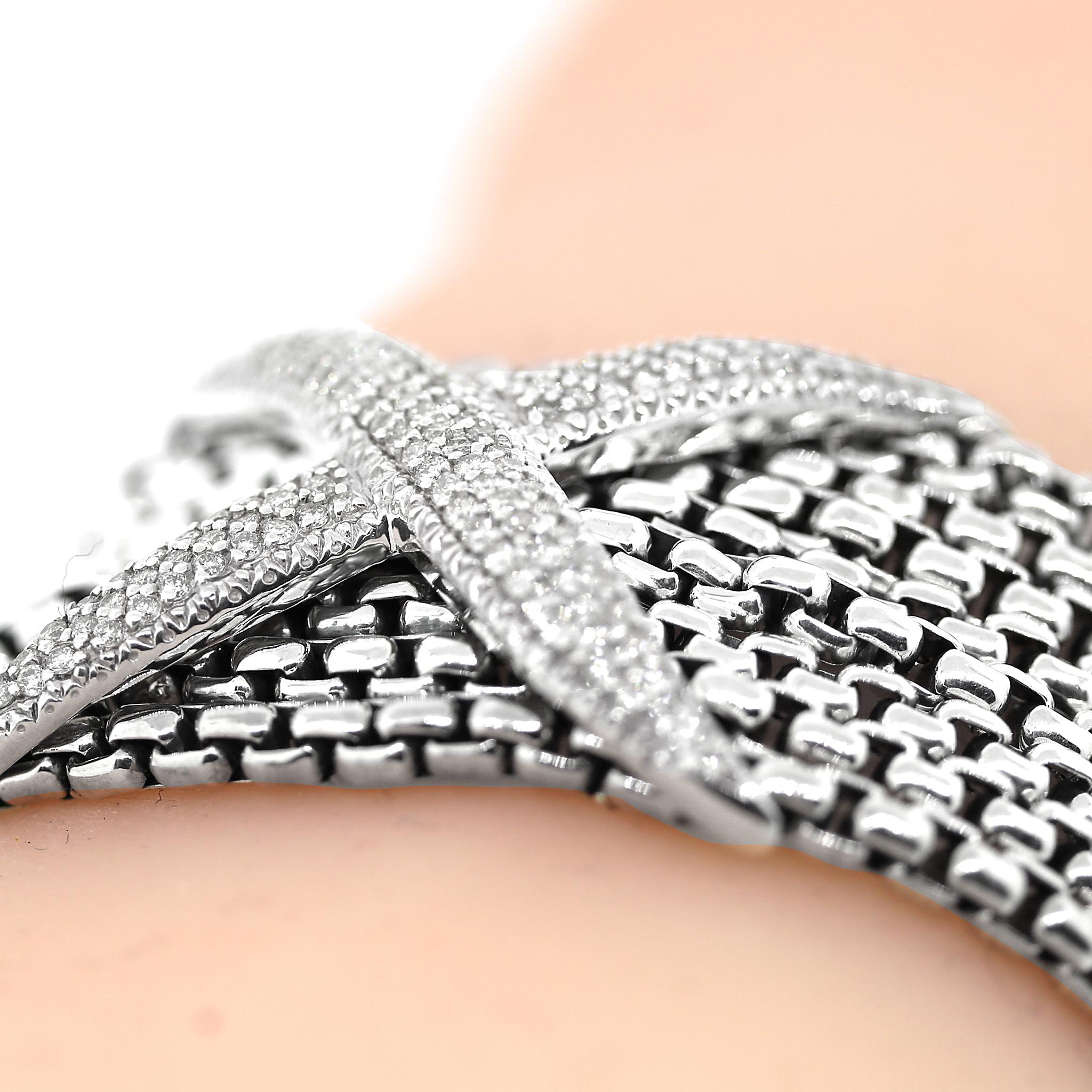 David Yurman 8 Row Diamond X Armband aus Sterling Silber im Zustand „Gut“ im Angebot in New York, NY