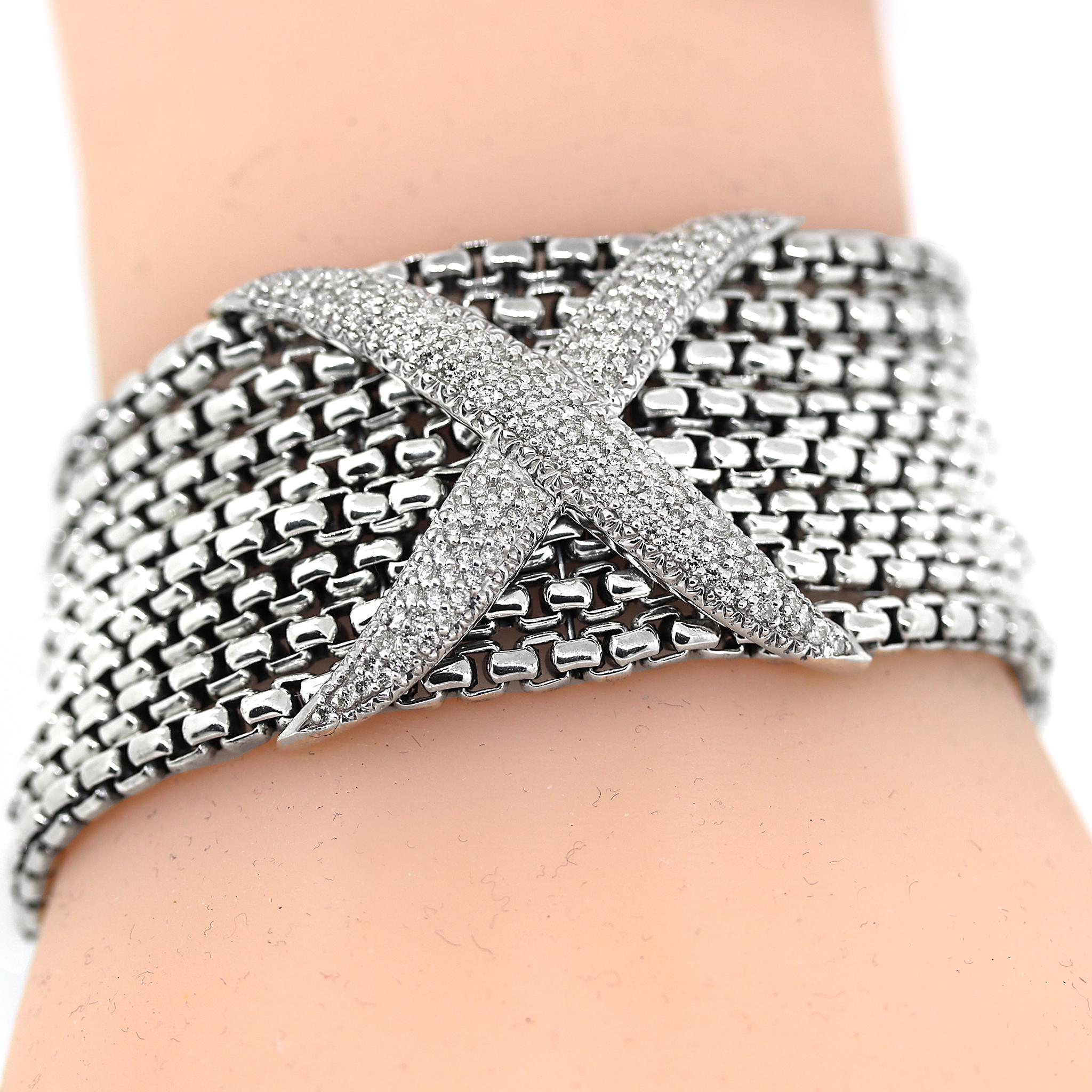 Women's David Yurman 8 Row Diamond X Bracelet in Sterling Silver For Sale