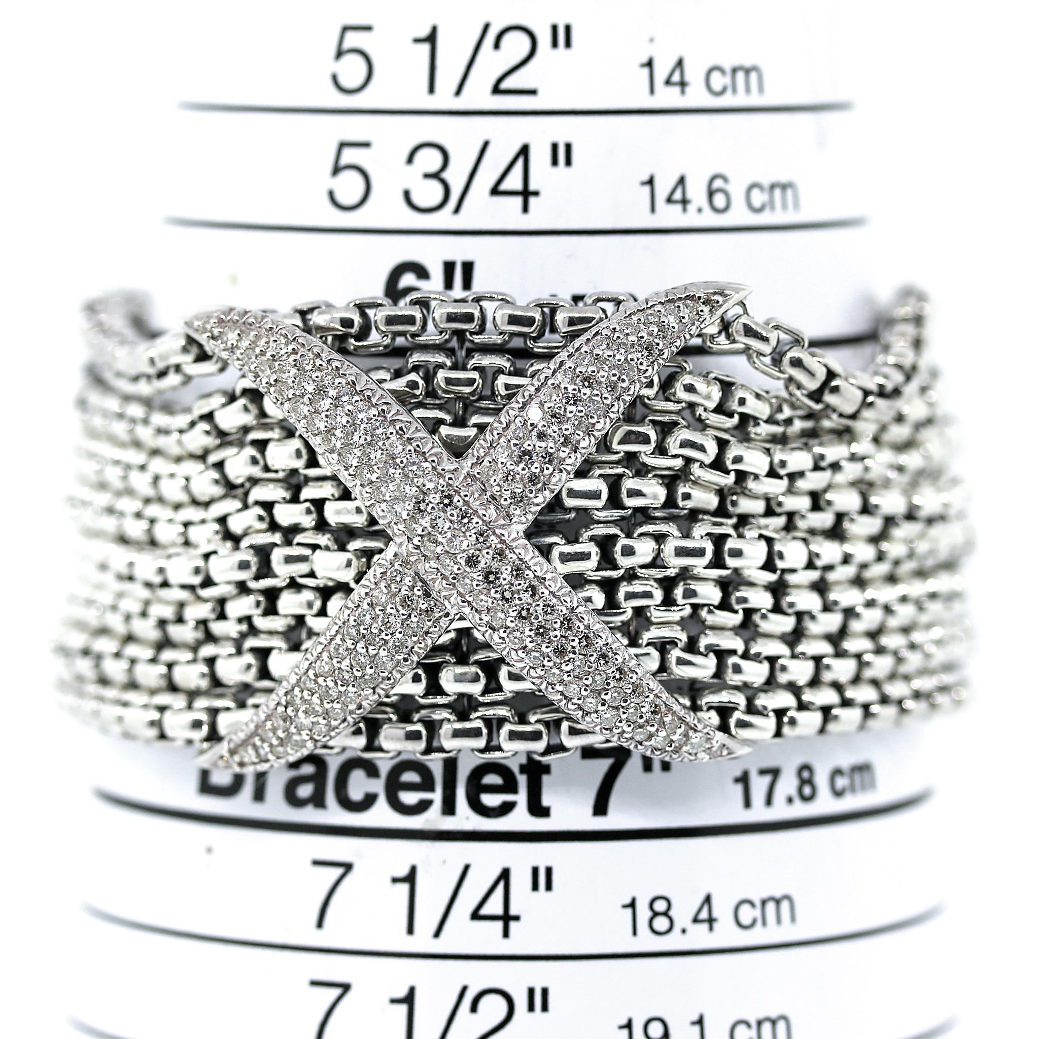 David Yurman Bracelet X de 8 rangées de diamants en argent sterling en vente 3