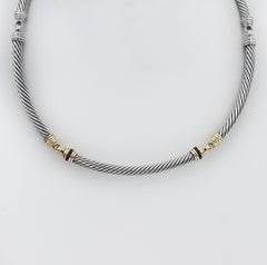 David Yurman 925 14k Ruby Metro Cable Link Choker Necklace