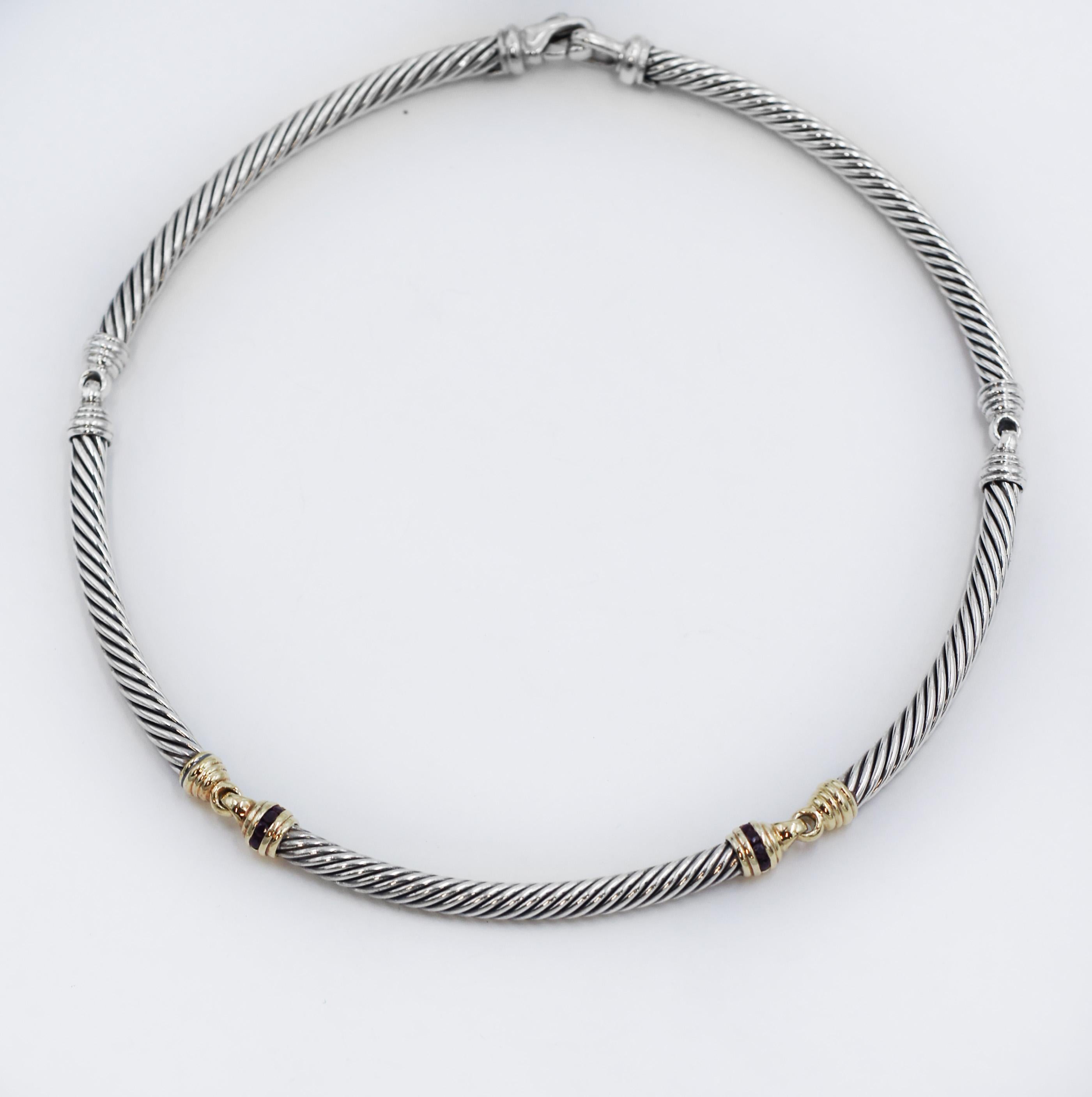Round Cut David Yurman 925 14k Ruby Metro Cable Link Choker Necklace