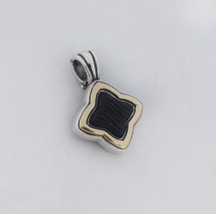 David Yurman 925 18k Gold Onyx Quatrefoil Pendant Charm