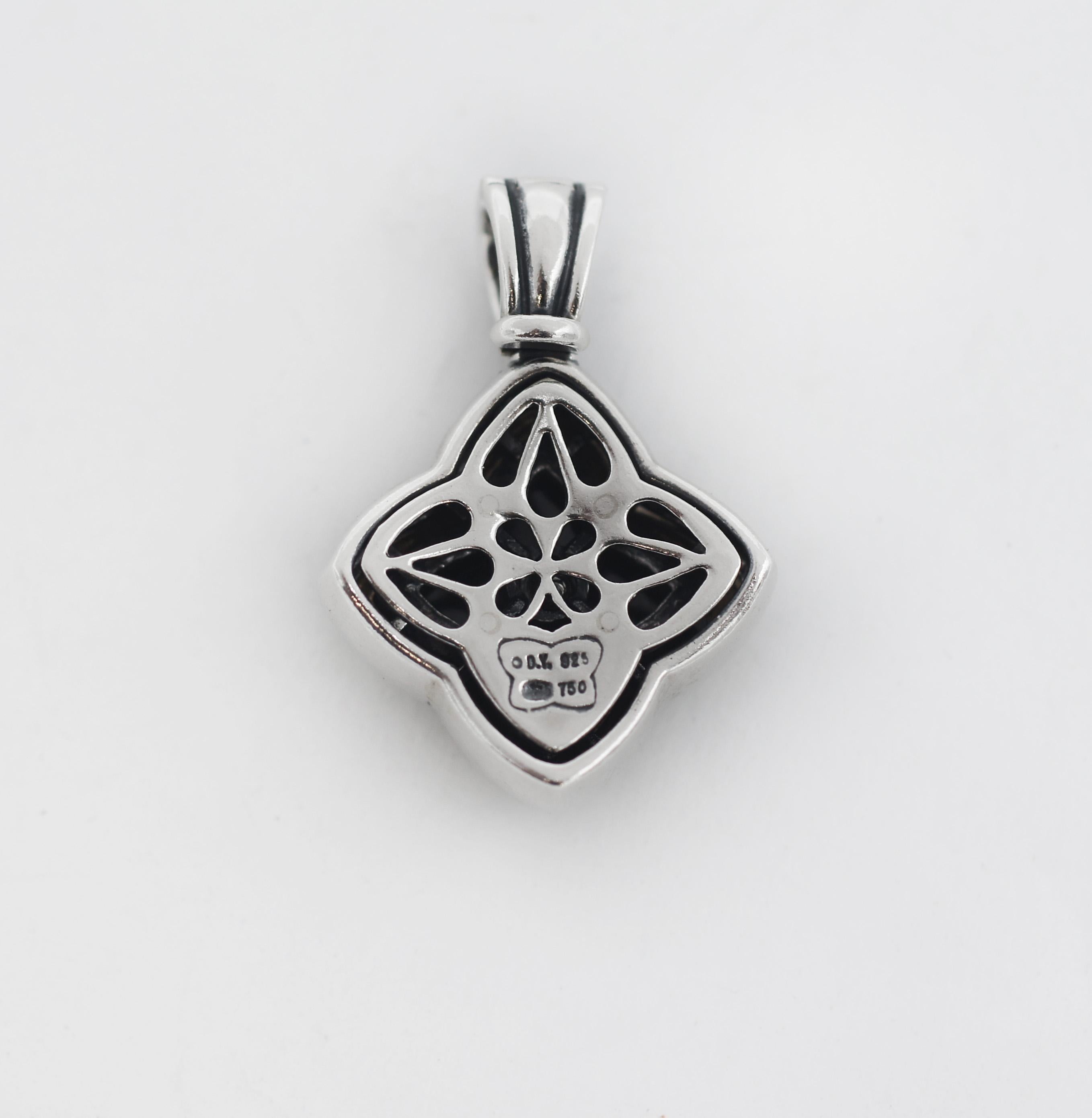 Cabochon David Yurman 925 18k Gold Onyx Quatrefoil Pendant Charm