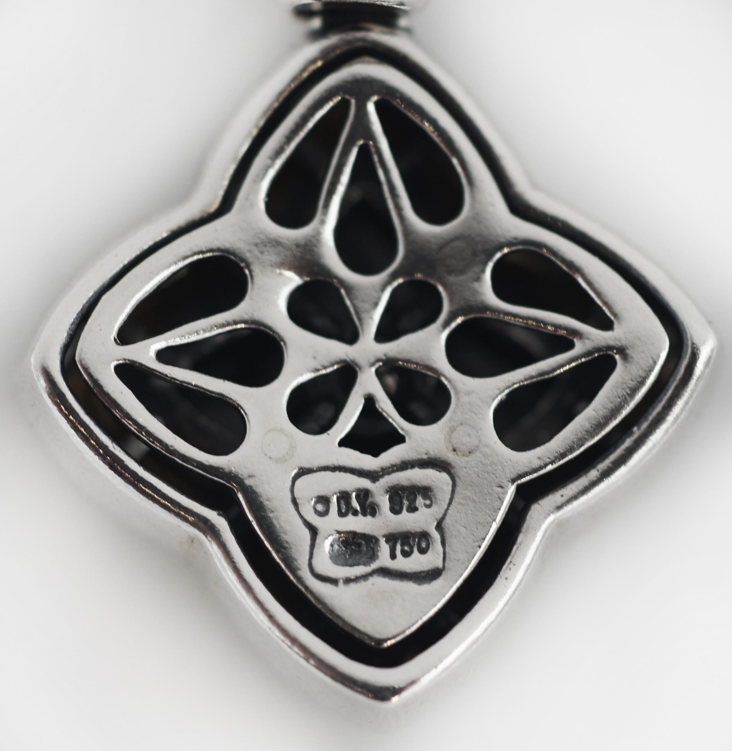 David Yurman 925 18k Gold Onyx Quatrefoil Pendant Charm In Good Condition In San Fernando, CA