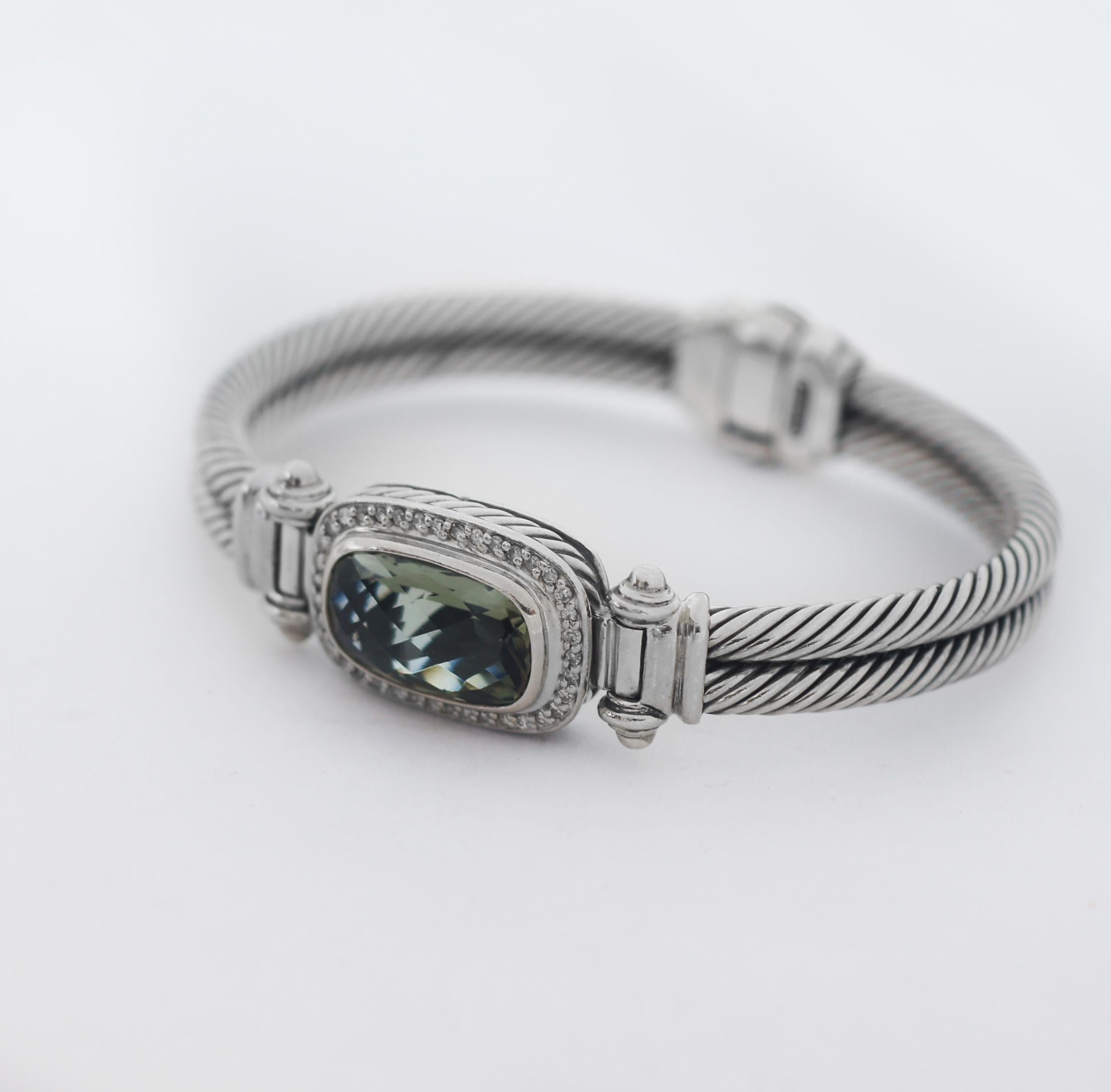 David Yurman Bracelet jonc Albion 925 diamants câbles pierres précieuses Bon état - En vente à San Fernando, CA