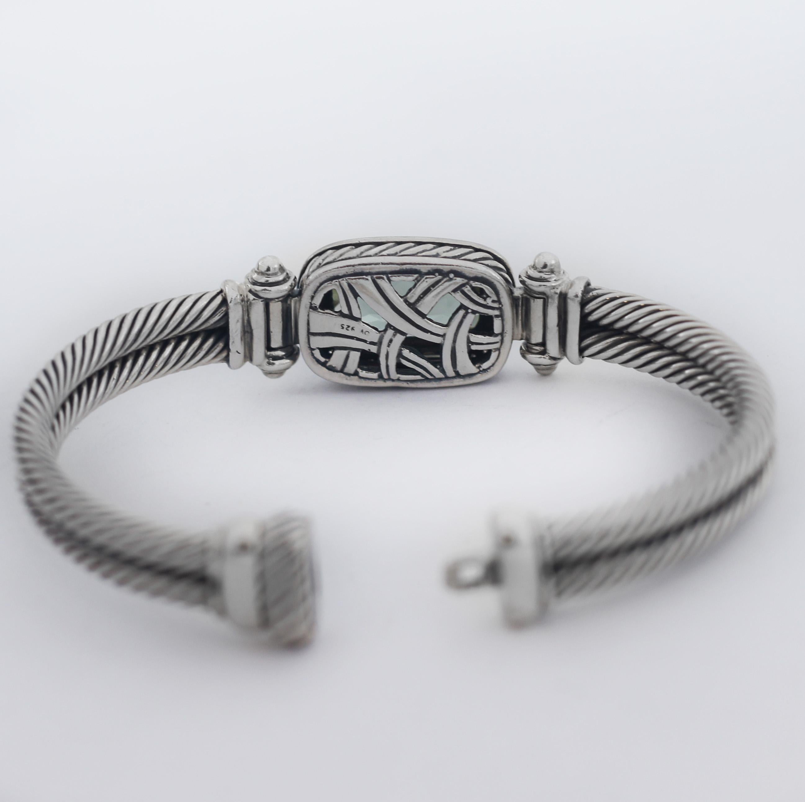 David Yurman 925 Diamond Cable Gemstone Albion Bangle Bracelet In Good Condition For Sale In San Fernando, CA