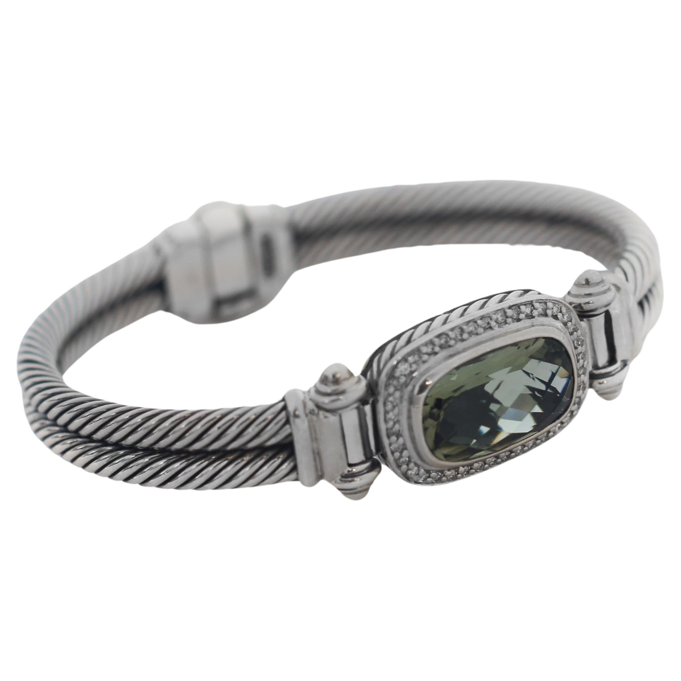 David Yurman 925 Diamond Cable Gemstone Albion Bangle Bracelet