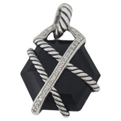 David Yurman 925 Diamonds and Onyx Cable Wrap Pendant