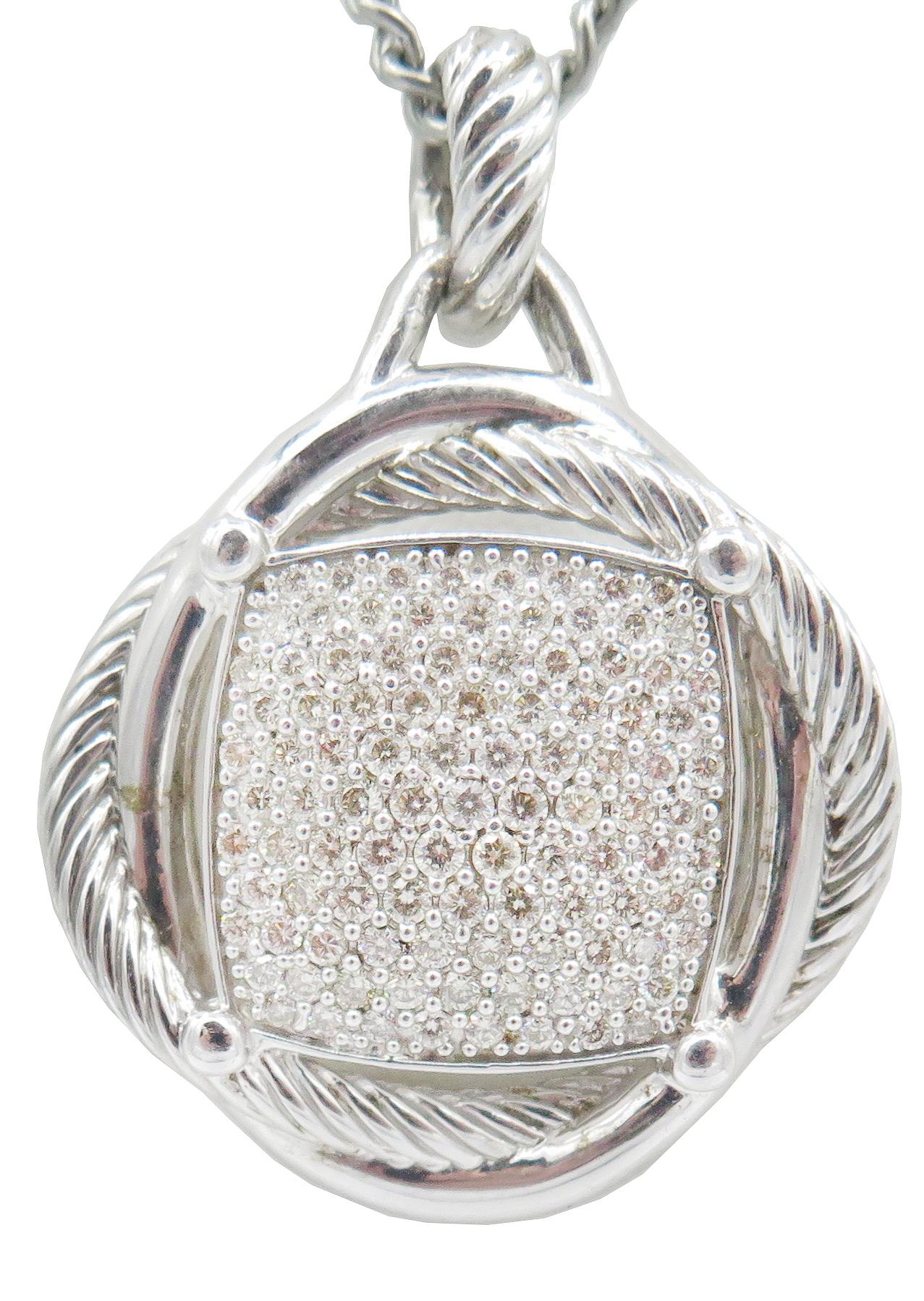 David Yurman Infinity Diamond Pendant, distinctive style and timeless beauty, A center square covered in 1.47cts of pave diamonds, is set in a 925 sterling silver setting. A part of the Infinity Collection, the pendent measures 1.47 inches in