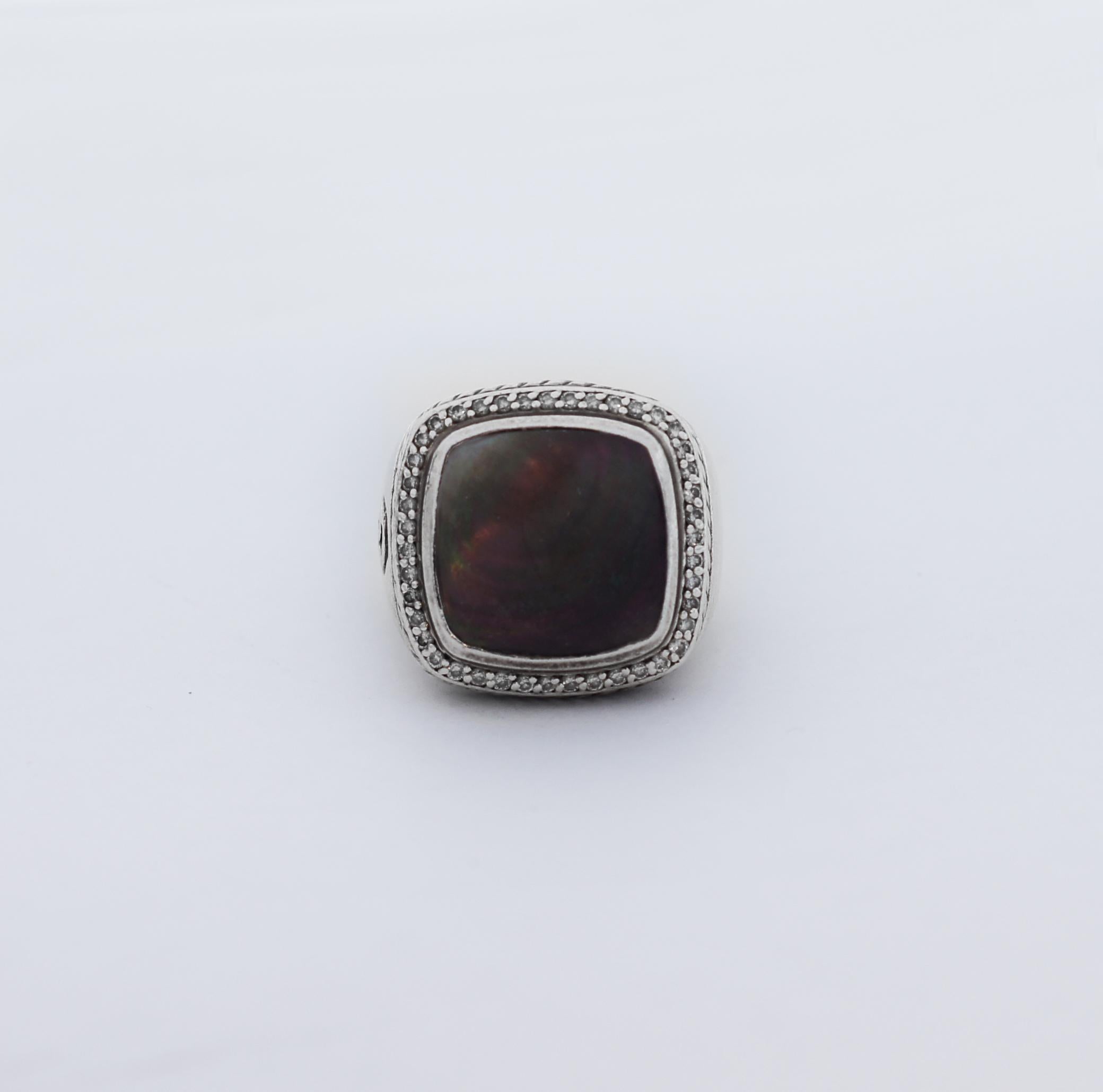 Women's or Men's David Yurman 925 Rare Black MOP Diamond Albion Ring For Sale