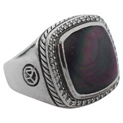 David Yurman 925 Rare Black MOP Diamond Albion Ring