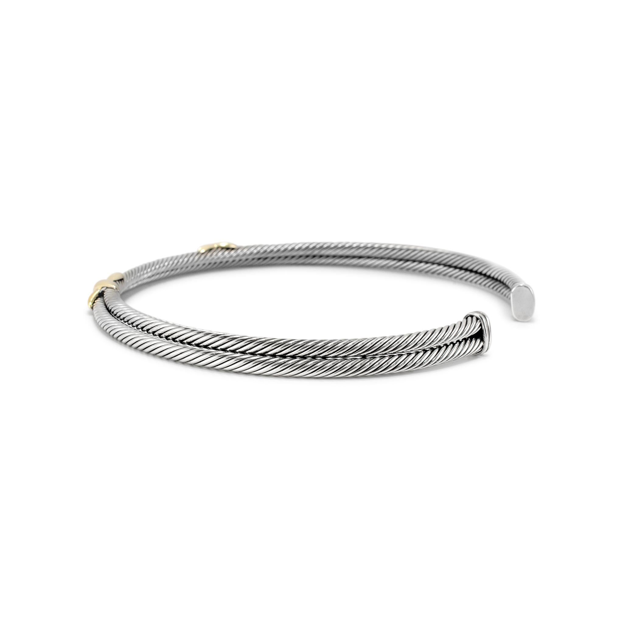 David Yurman Collana classica a girocollo con doppio cavo a X in argento 925 e oro 14 carati In condizioni ottime in vendita a Houston, TX