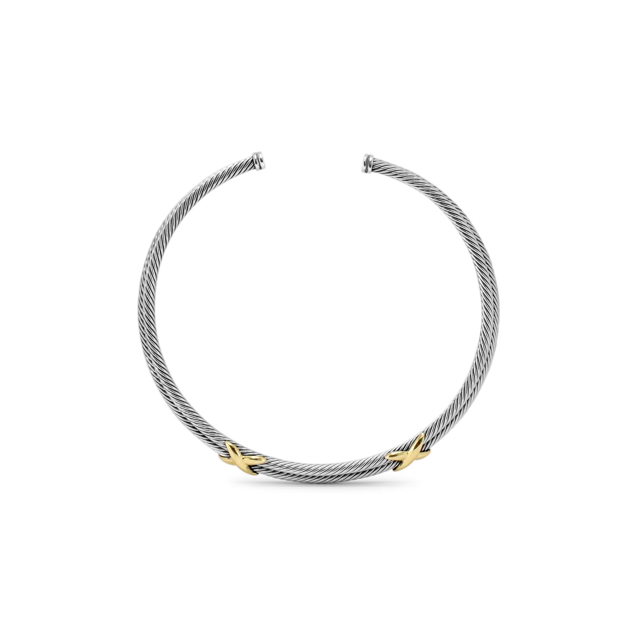 David Yurman Collana classica a girocollo con doppio cavo a X in argento 925 e oro 14 carati in vendita 1