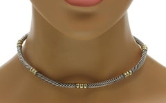 David Yurman 925 Silver & 14K Gold Hampton 5mm Cable Choker Necklace Size 15"