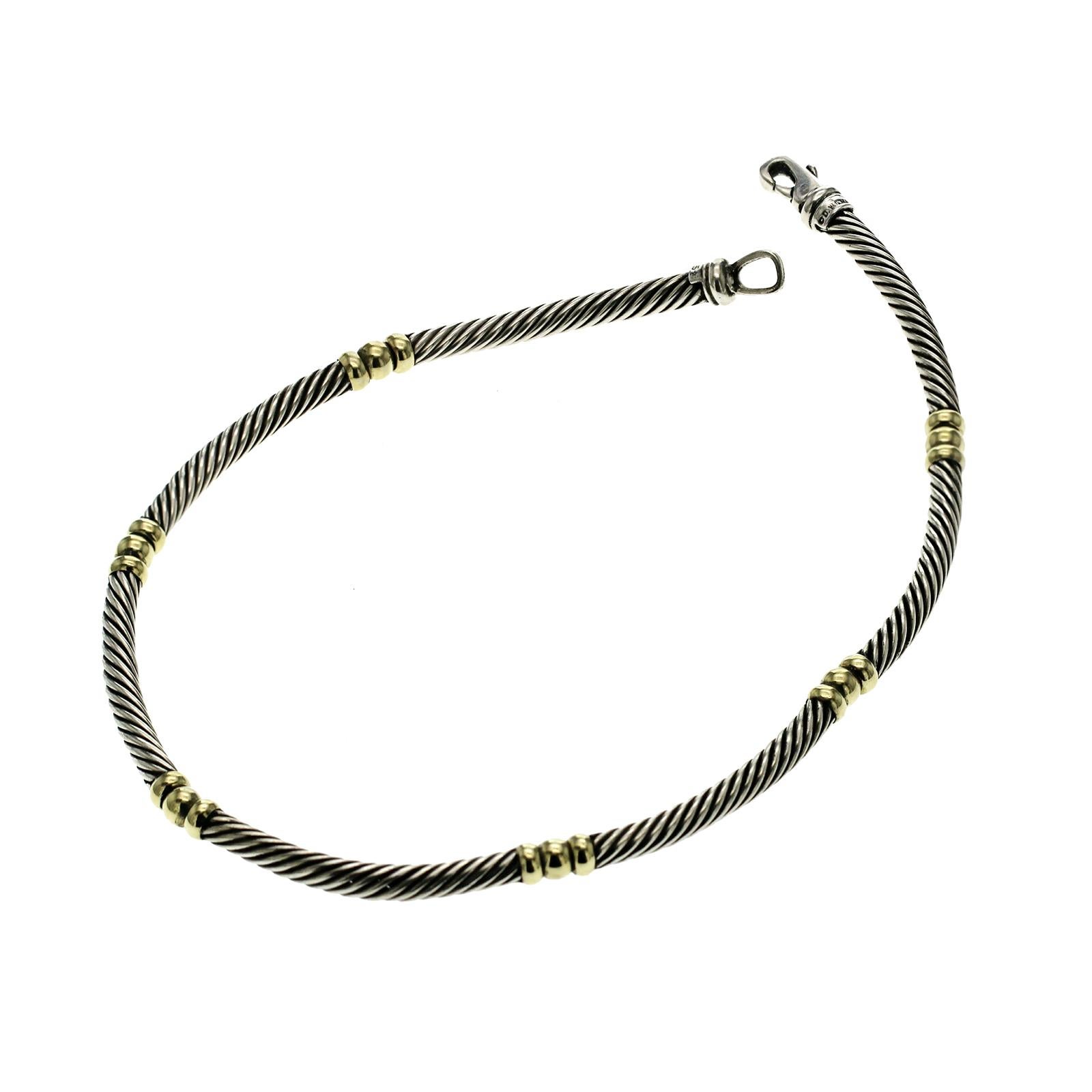 David Yurman 925 Silver & 14K Gold Hampton 5mm Cable Choker Necklace Size 15