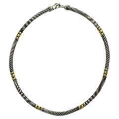 David Yurman 925 Silber & 14K Gold Hampton 5mm Kabel-Halskette Größe 15"
