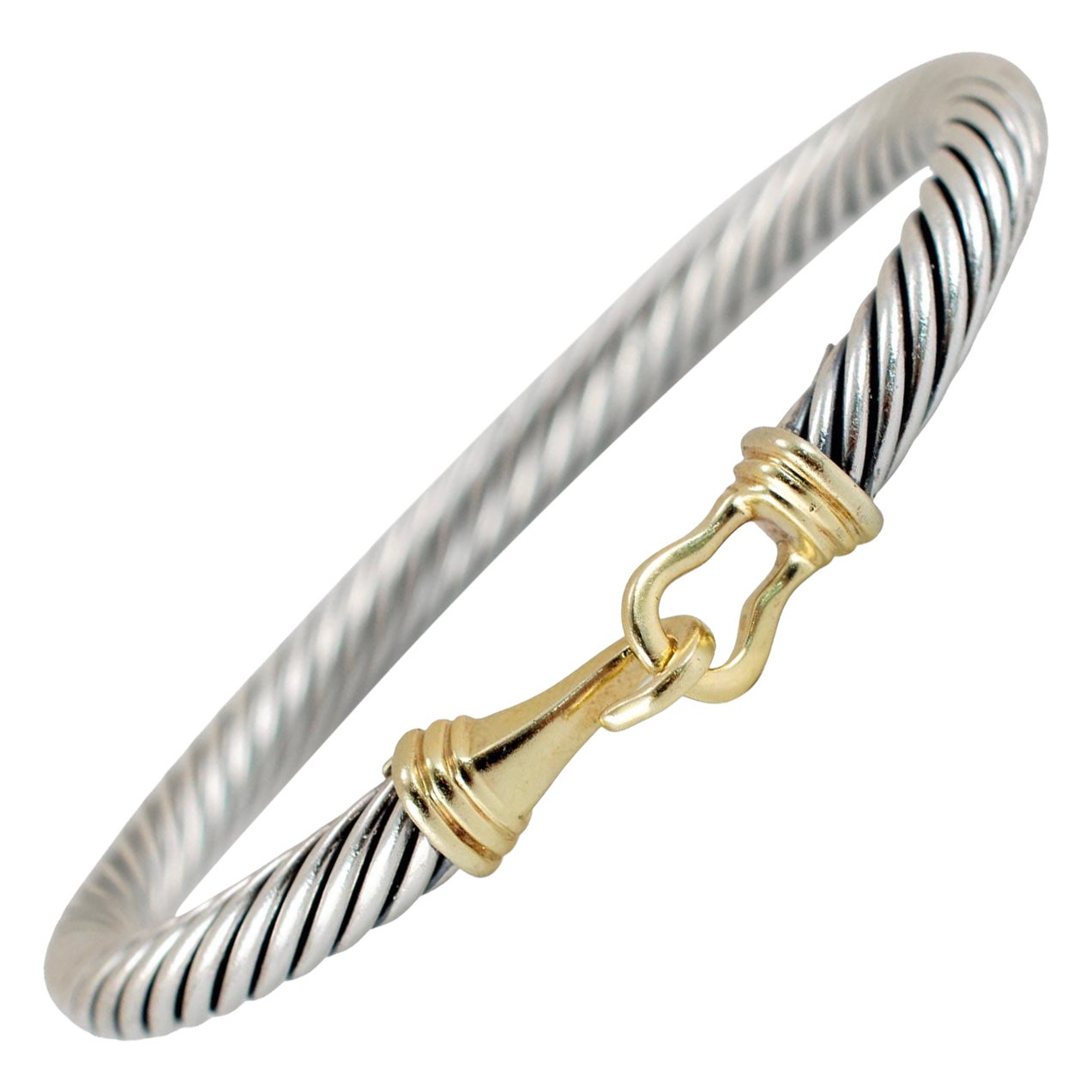 Pre-owned David Yurman 925 Silver 14k Yellow Gold Buckle Classic Cable Bangle Bracelet