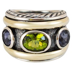 David Yurman 925 Silver 14K Yellow Gold Renaissance 3 Stone Cocktail Ring
