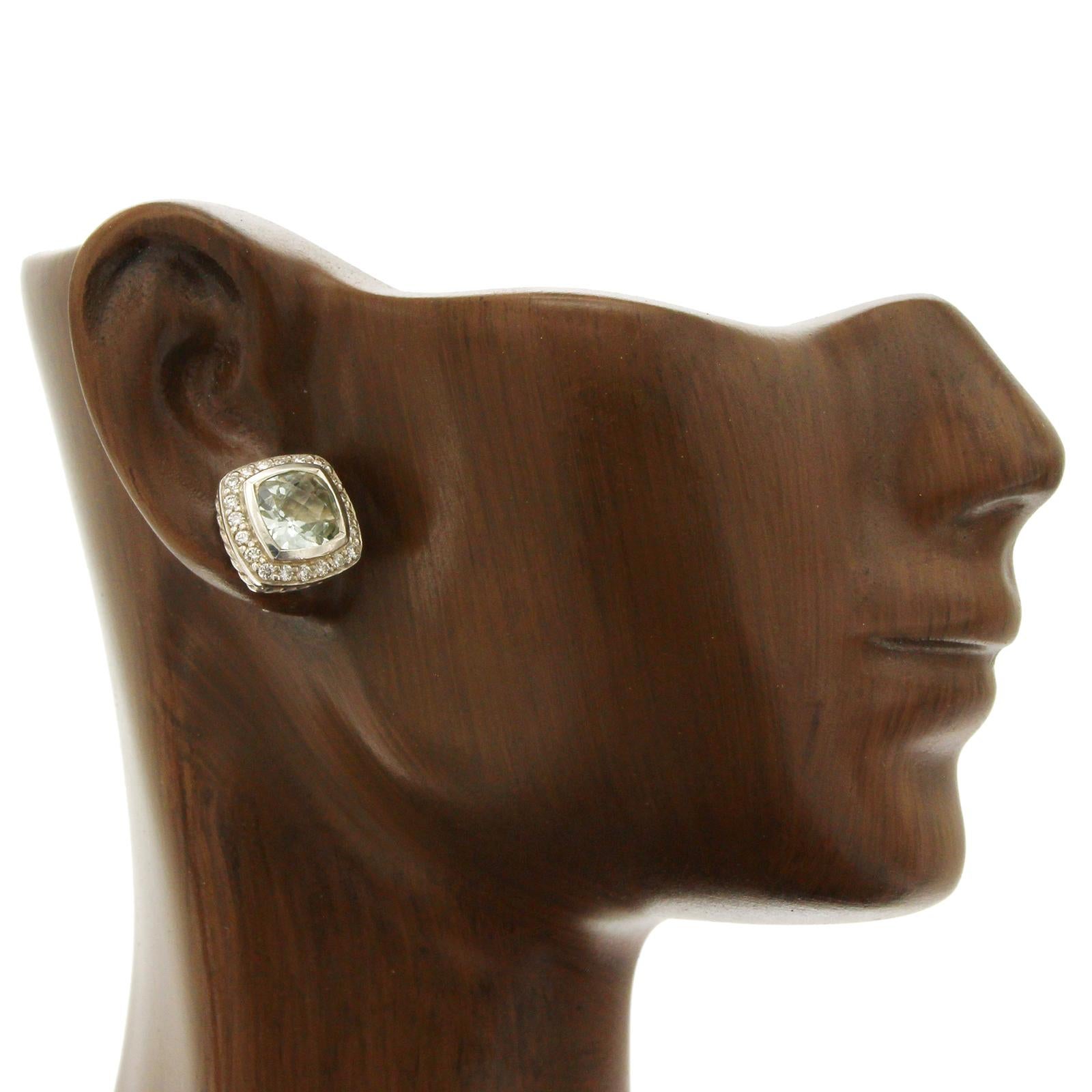 Women's David Yurman 925 Silver 18 Karat Gold Diamond Prasiolite Petite Albion Earrings