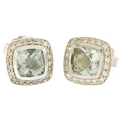 David Yurman 925 Silver 18 Karat Gold Diamond Prasiolite Petite Albion Earrings