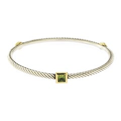 David Yurman 925 Silver 18 Karat Gold Prasiolite 3 Station Cable Cuff Bracelet