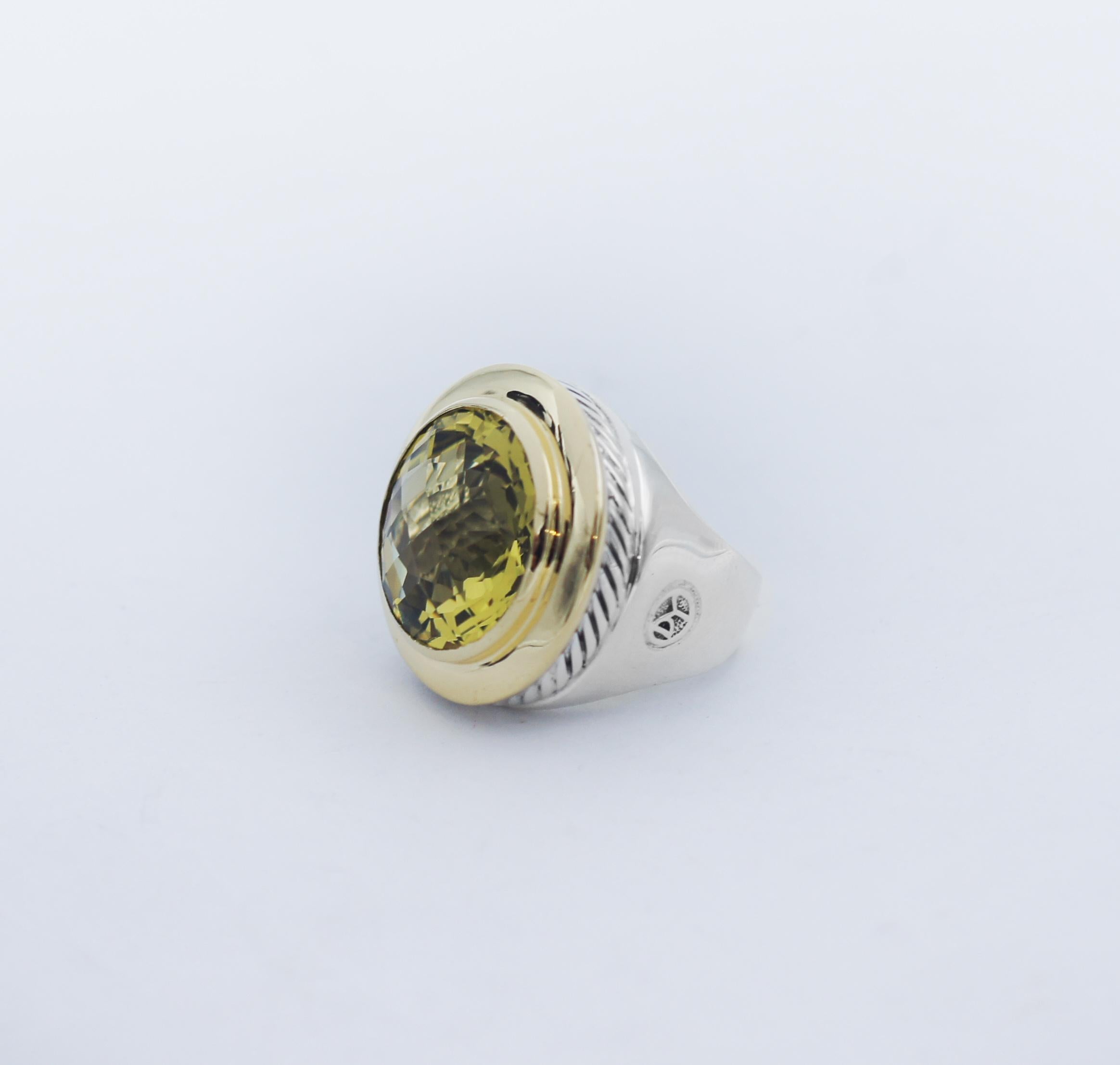 David Yurman 925 Silber 18k Citrin Albion Ring im Zustand „Gut“ im Angebot in San Fernando, CA