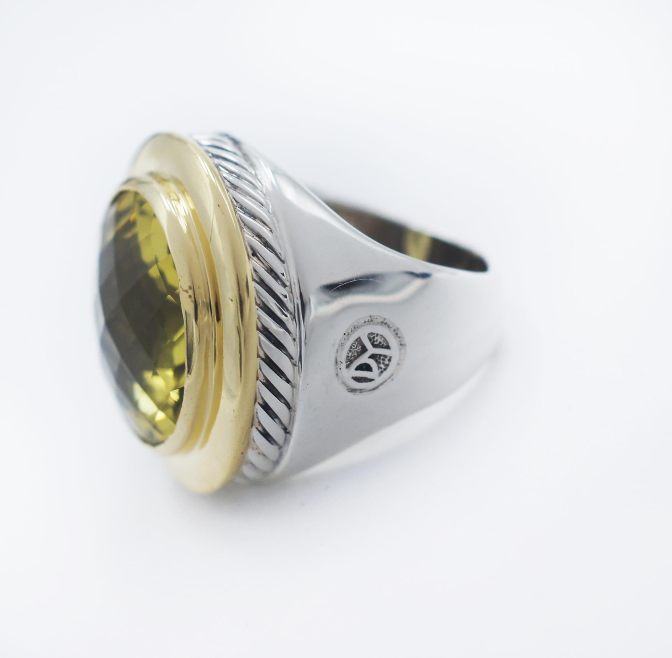 David Yurman 925 Silver 18k Citrine Albion Ring In Good Condition For Sale In San Fernando, CA