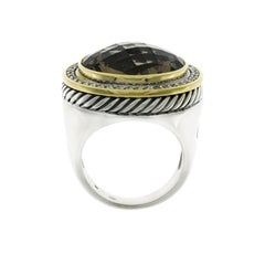 David Yurman 925 Silver and 18 Karat Gold Diamond Smoky Topaz Albion Ring