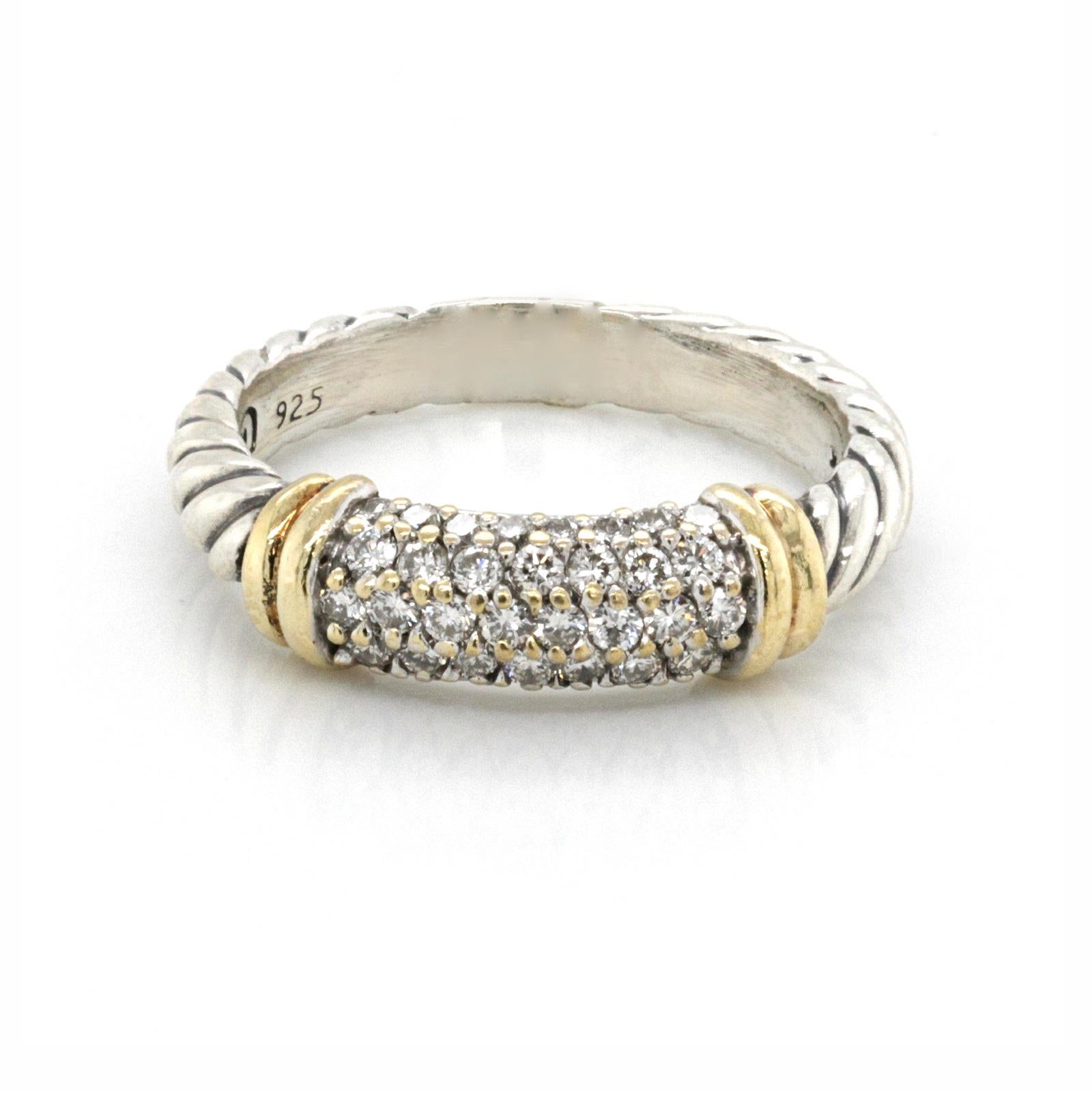 David Yurman 925er Silber 18 Karat Gold Diamant Kabel Candy Metro Band Ring (Rundschliff)