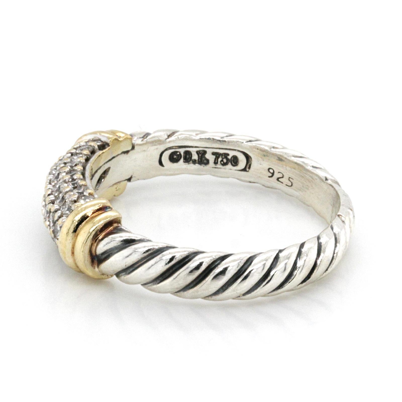 David Yurman 925er Silber 18 Karat Gold Diamant Kabel Candy Metro Band Ring im Zustand „Hervorragend“ in Los Angeles, CA