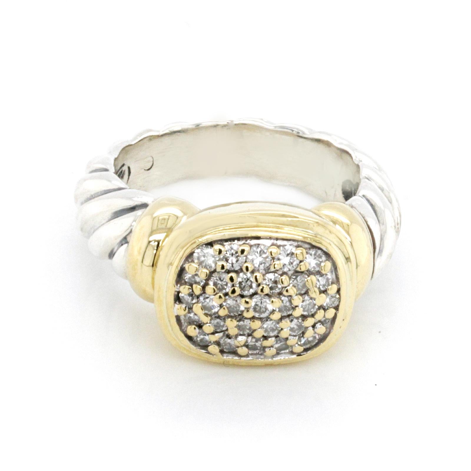 David Yurman 925 Silber 18K Gold Diamant Kabel Noblesse Ring (Rundschliff)