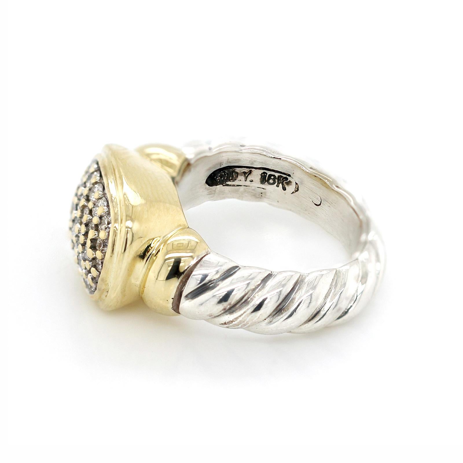 David Yurman 925 Silber 18K Gold Diamant Kabel Noblesse Ring im Zustand ��„Hervorragend“ in Los Angeles, CA